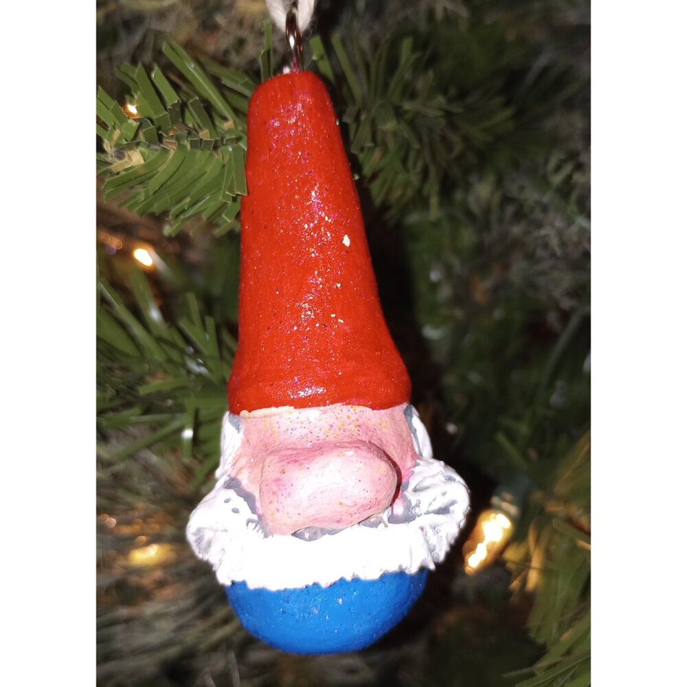 1 Single Red & Blue Gnome Ornament Christmas Pendant Handmade OOAK Folkart